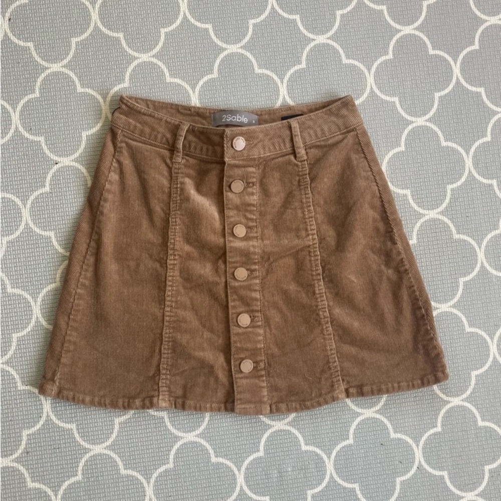 2Sable Tan Button-Down Corduroy Mini Skirt